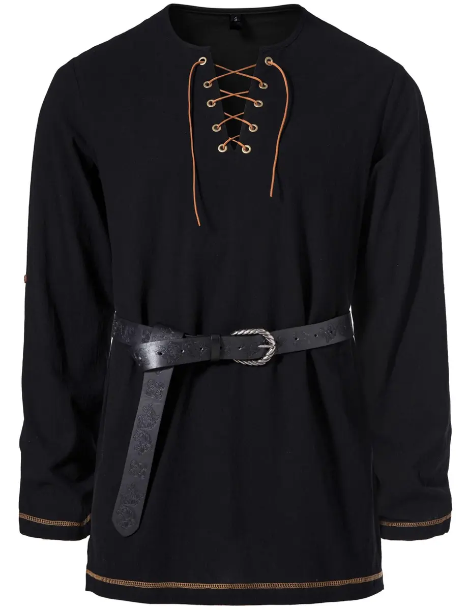 JEMITOP Men's Retro Lace Up Renaissance Costume Shirt Black XL | Pirate Viking Medieval Vampire Halloween Cosplay - view 2