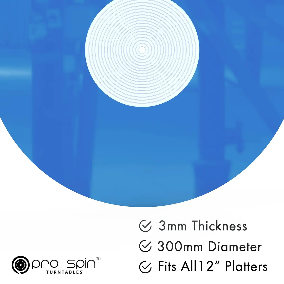 PRO SPIN Blue Acrylic Turntable Mat | 12" Vinyl Slipmat for Vintage Record Player | Anti-Static, Tighter Bass, Modern Style - view 2