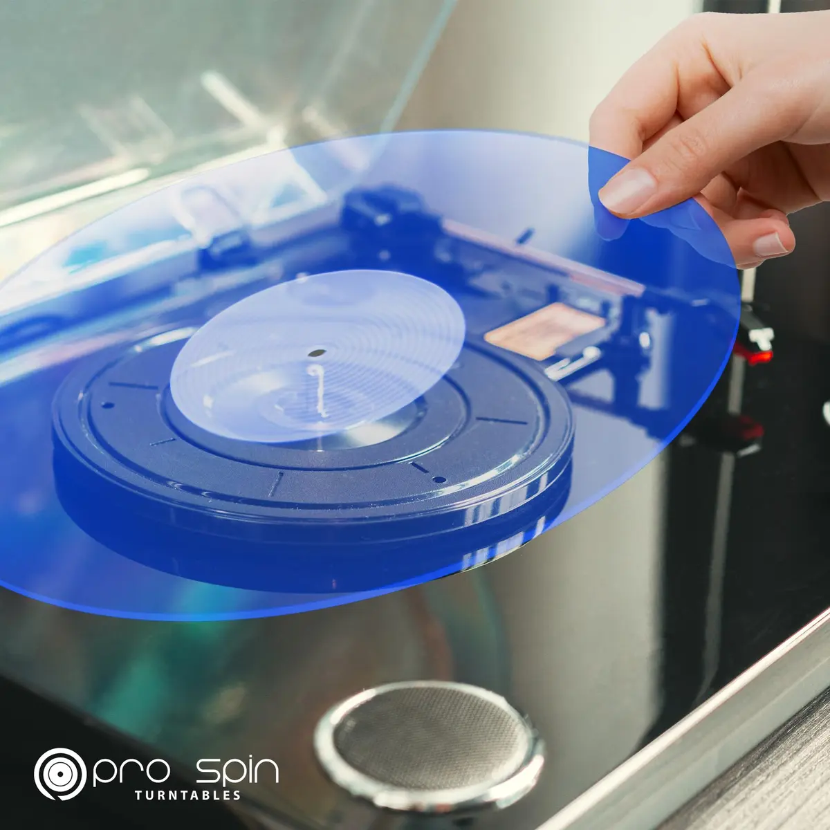 PRO SPIN Blue Acrylic Turntable Mat | 12" Vinyl Slipmat for Vintage Record Player | Anti-Static, Tighter Bass, Modern Style - view 3