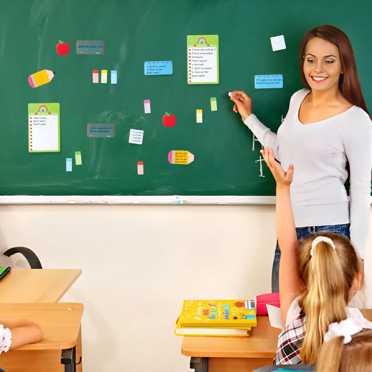 Xqumoi Teacher Themed Sticky Notes Set | Blackboard Pencil Apple Shape Memo Pads (550 Sheets, Yellow) - view 5