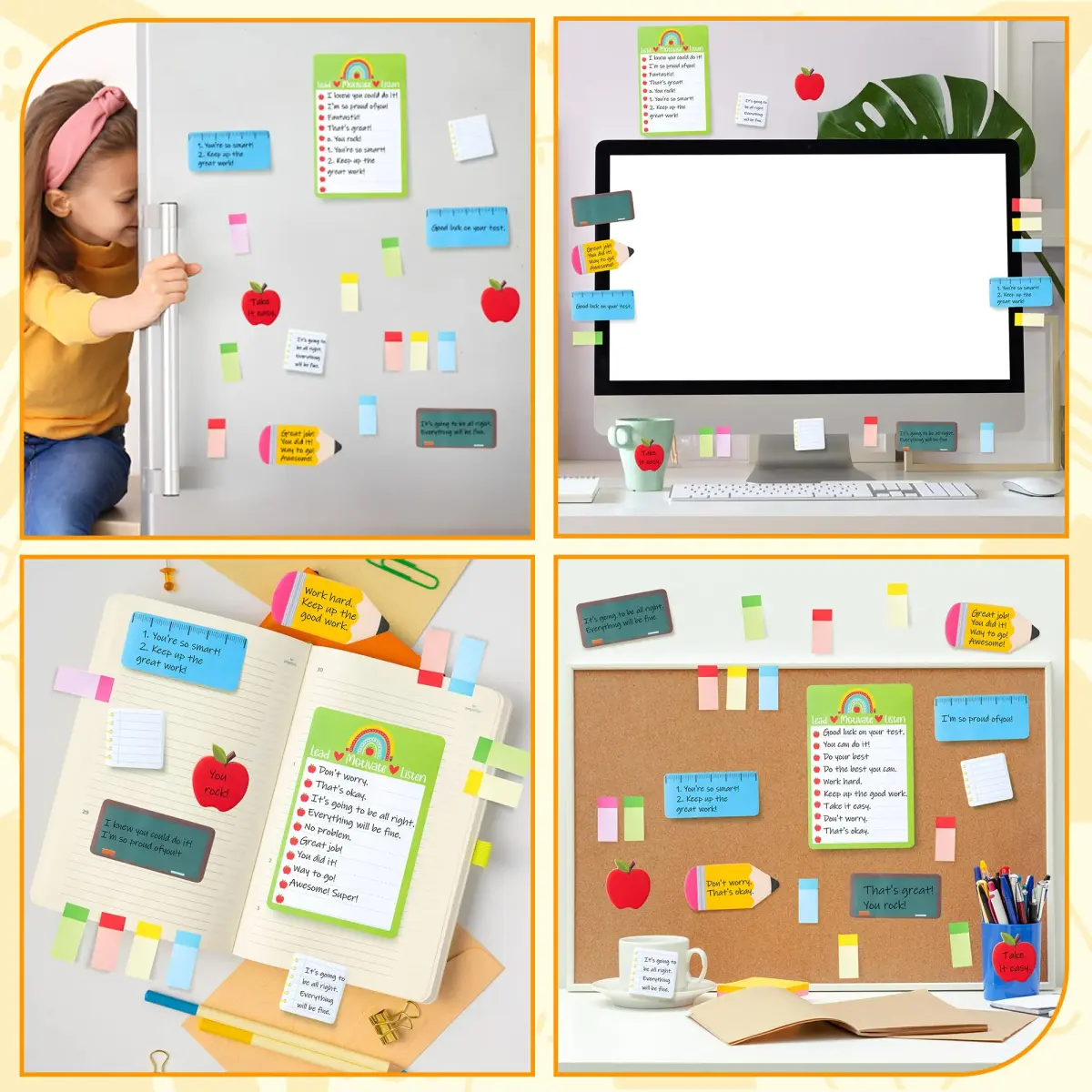 Xqumoi Teacher Themed Sticky Notes Set | Blackboard Pencil Apple Shape Memo Pads (550 Sheets, Yellow) - view 6