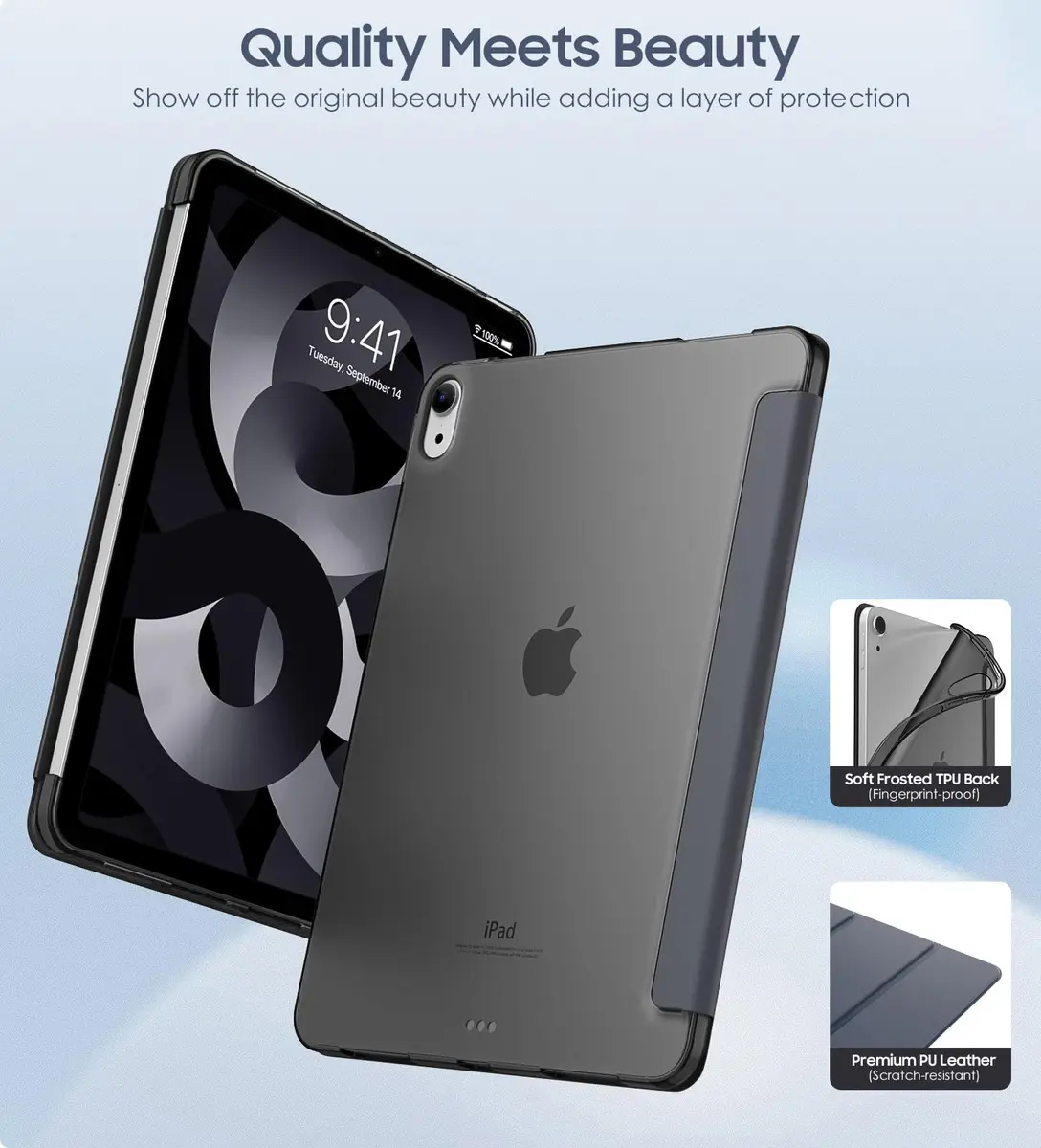 MoKo Case for iPad Air 11 inch M4/M3/M2 2026/2025/2024, Space Gray | Translucent Back, Auto Wake/Sleep, Supports Touch ID & Pencil - view 3