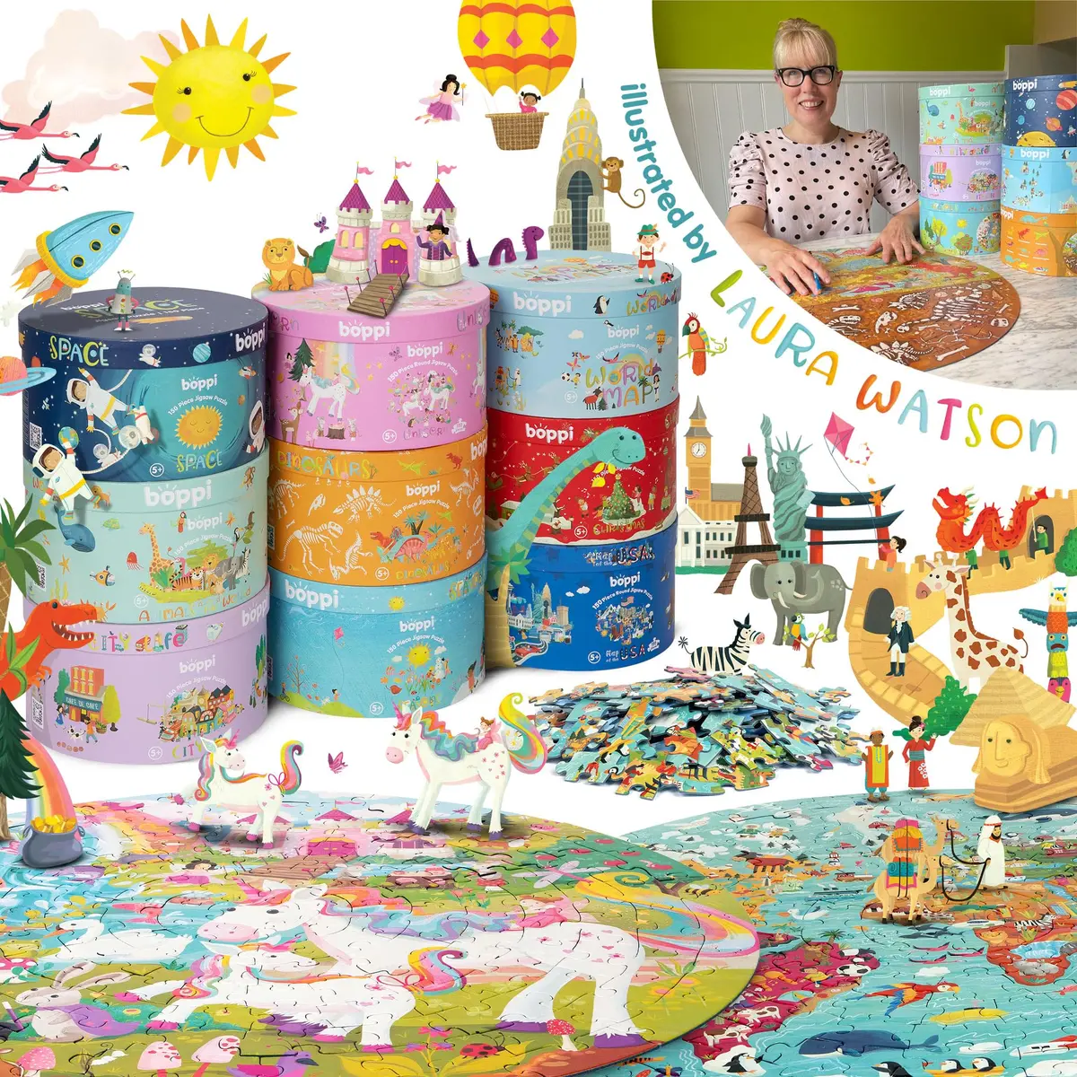 boppi Round 150 Piece Jigsaw Puzzle for Kids 5-8 | Unicorn Fantasy Scene | Eco-Friendly Recycled Cardboard - view 9