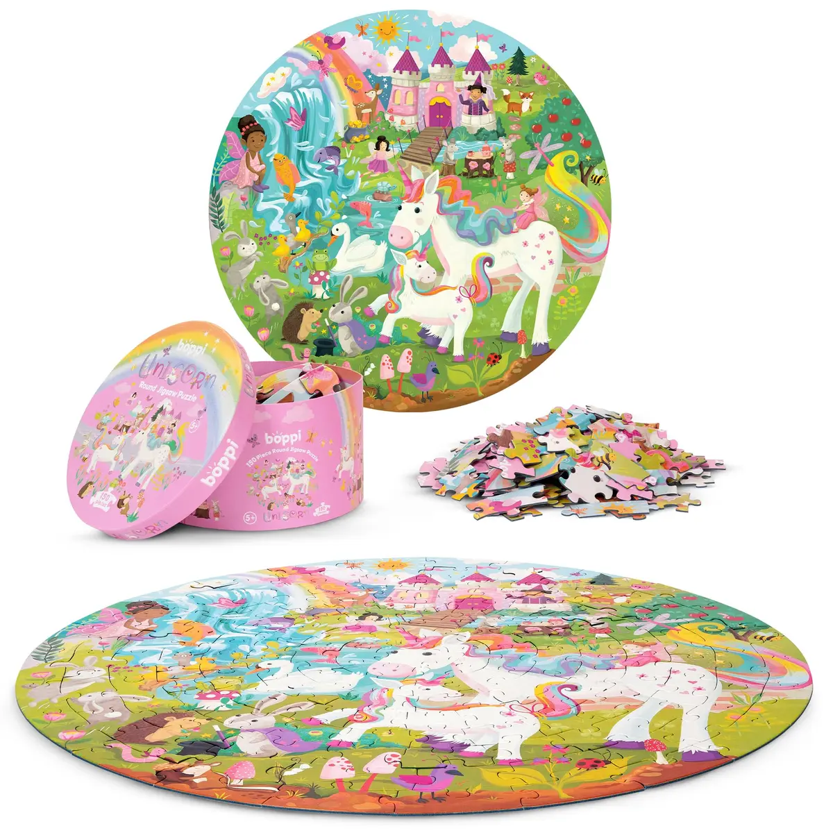 boppi Round 150 Piece Jigsaw Puzzle for Kids 5-8 | Unicorn Fantasy Scene | Eco-Friendly Recycled Cardboard - view 3