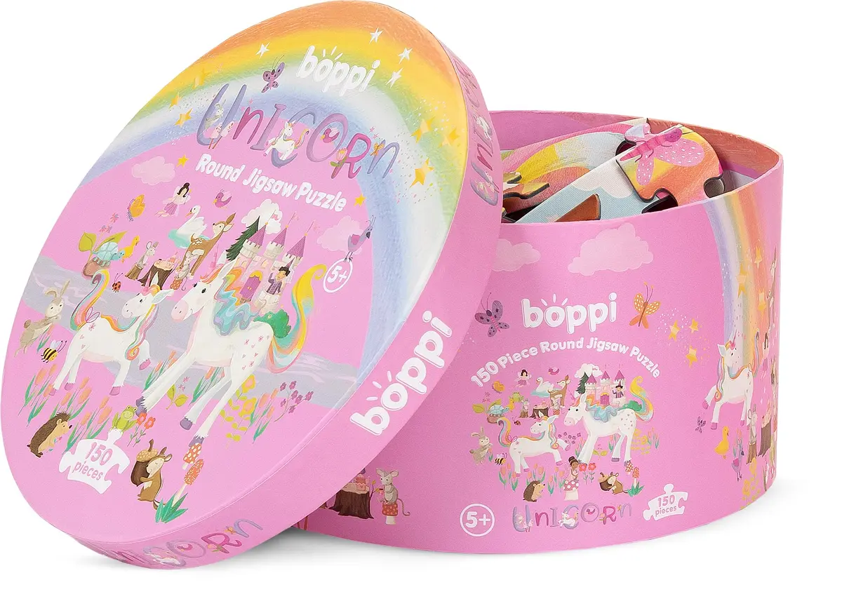 boppi Round 150 Piece Jigsaw Puzzle for Kids 5-8 | Unicorn Fantasy Scene | Eco-Friendly Recycled Cardboard - view 4
