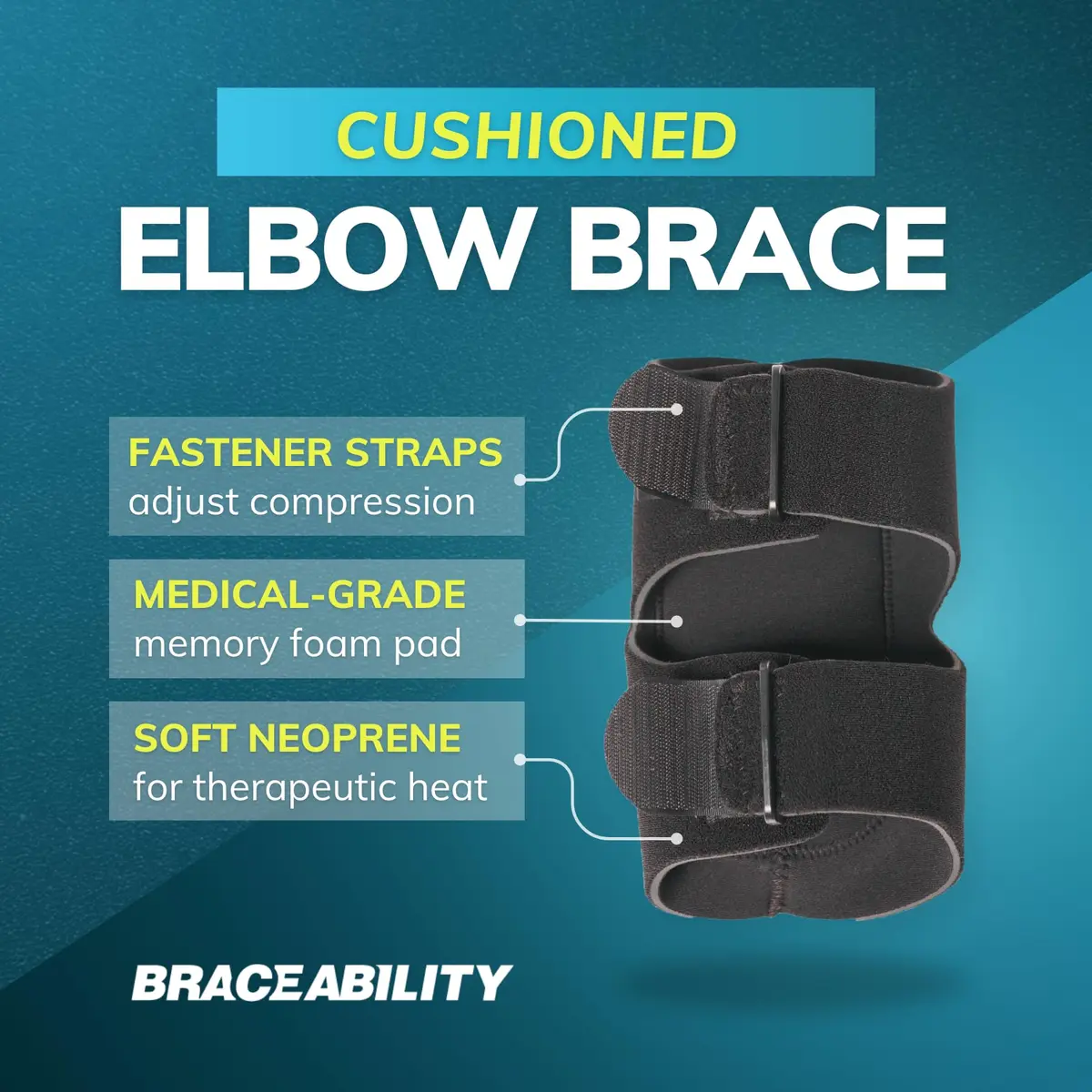 BraceAbility Padded Elbow Brace L/XL | Compression Arm Sleeve with Memory Foam Cushion for Joint Pain, Bursitis, Arthritis & Tendonitis Relief | 21.3 cm (8.4 in) - 35.6 cm (14 in) Circumference - view 3