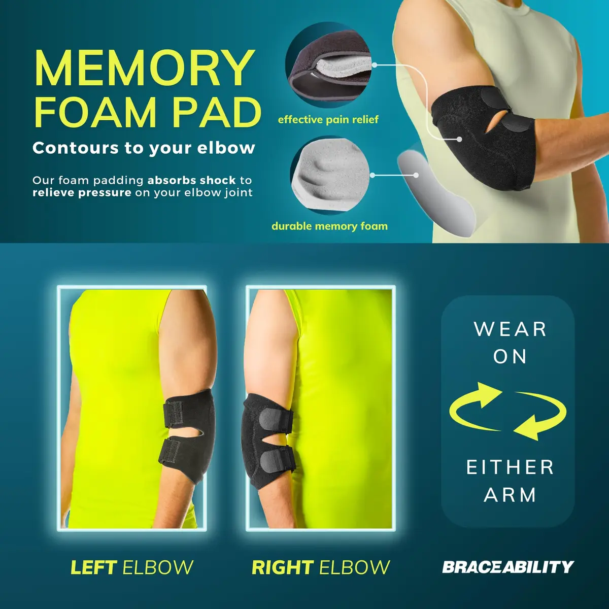 BraceAbility Padded Elbow Brace L/XL | Compression Arm Sleeve with Memory Foam Cushion for Joint Pain, Bursitis, Arthritis & Tendonitis Relief | 21.3 cm (8.4 in) - 35.6 cm (14 in) Circumference - view 4