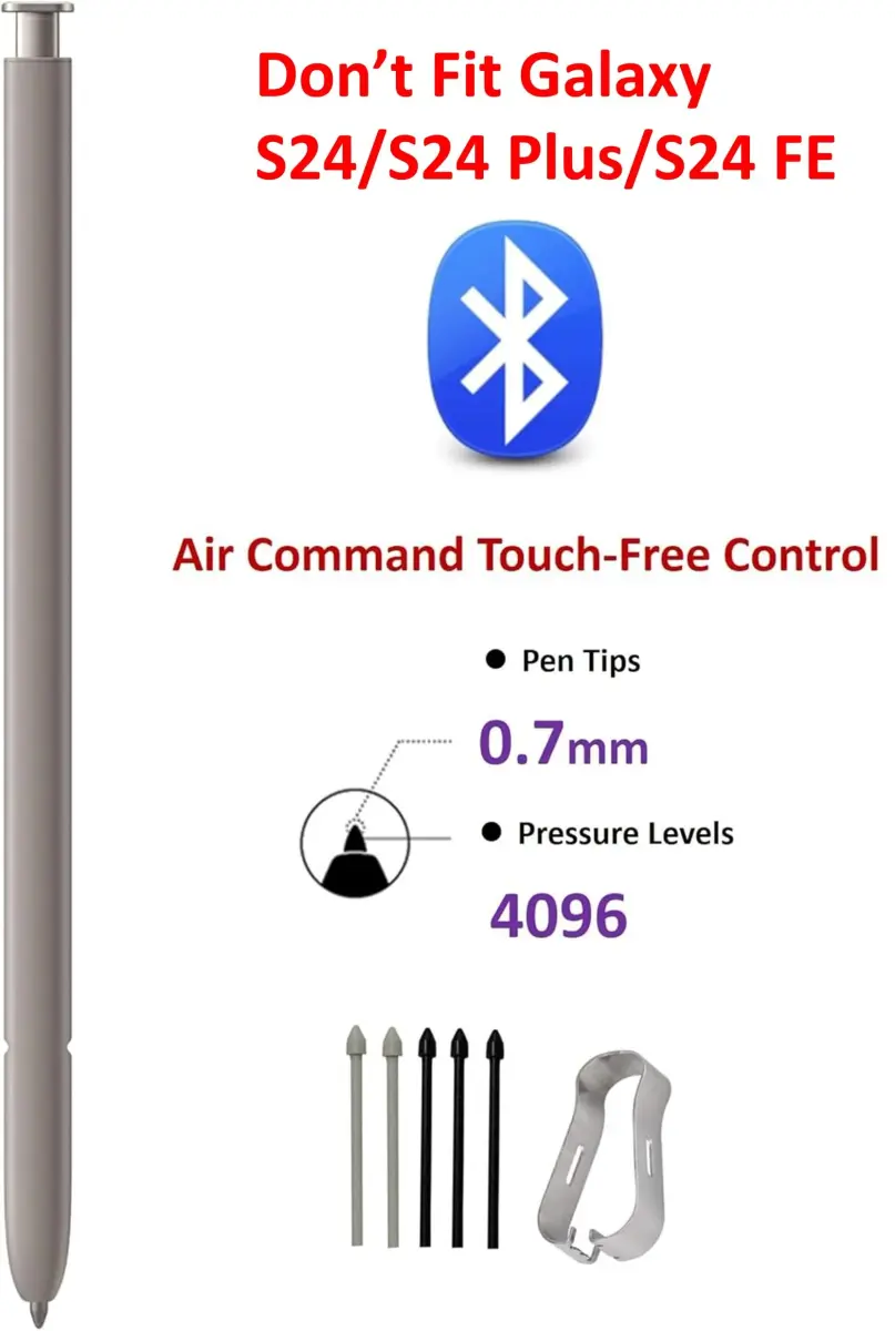 SLQ S Pen Replacement for Samsung Galaxy S24 Ultra 5G | 4096 Pressure Sensitivity, Bluetooth, 5x Tips (Gray) - view 2