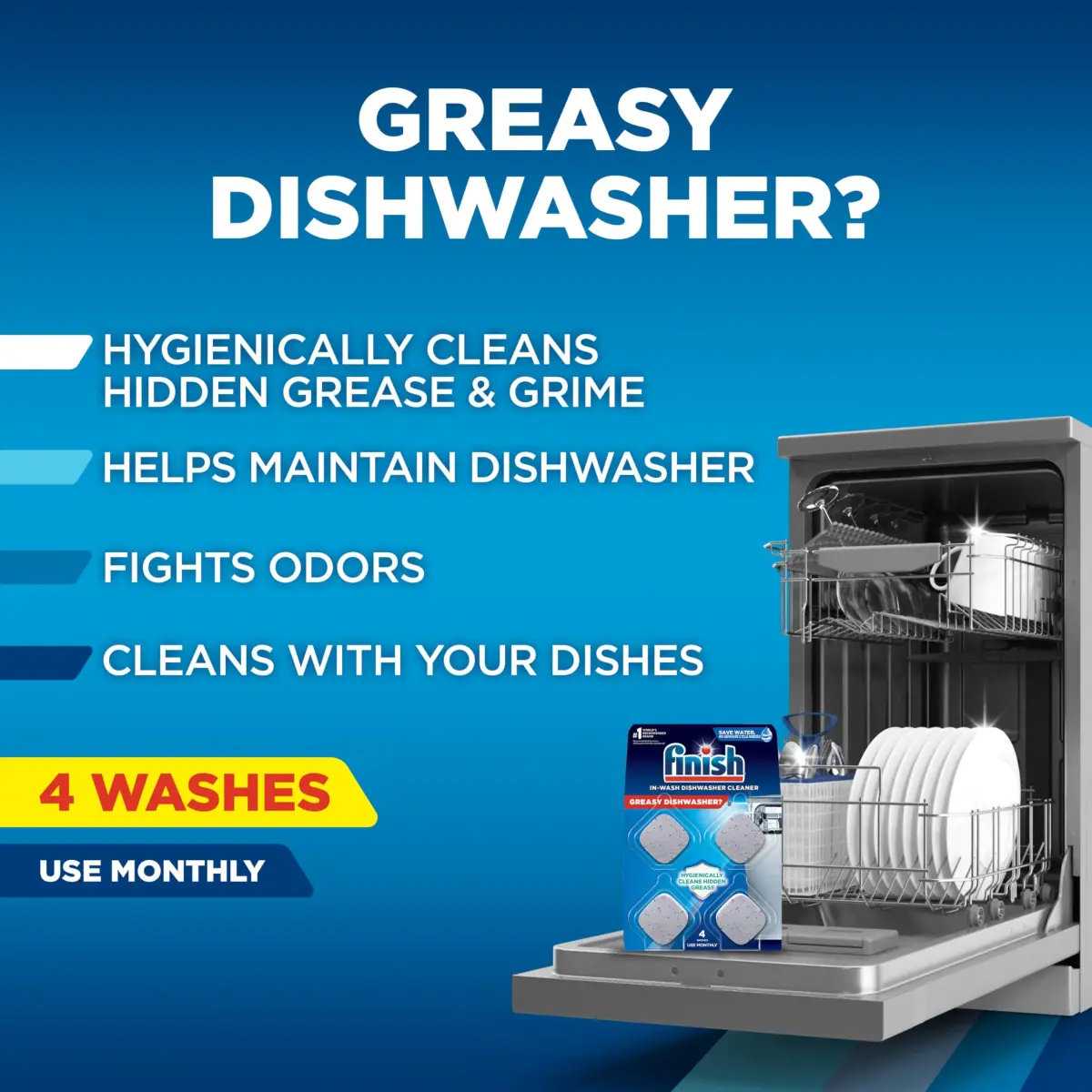 Finish Dishwasher Cleaner Tablets 4 Count | Deep Cleans Grease & Grime, Fights Odors - view 2