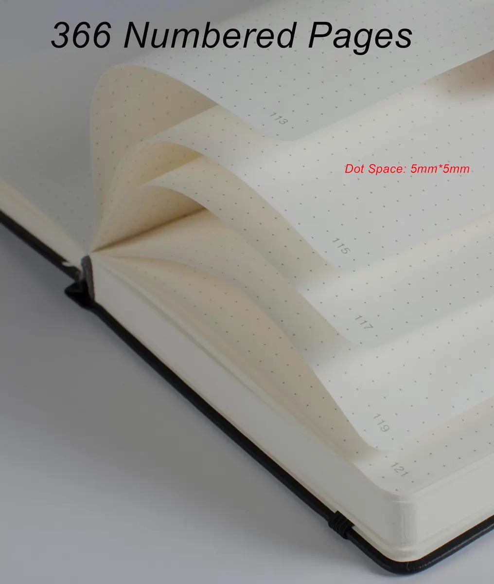 VOLINOTE Thick Bullet Notebook with 366 Numbered Pages, A5 Dotted Journal 186gsm (7.3"x5.7") | Acid-Free Paper for Smooth Ink Flow - view 2