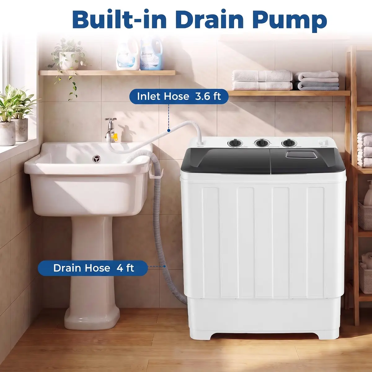 Nictemaw Portable Washing Machine 30Lbs Capacity Twin Tub with Drain Pump | Compact Laundry for Apartments & Dorms - view 4