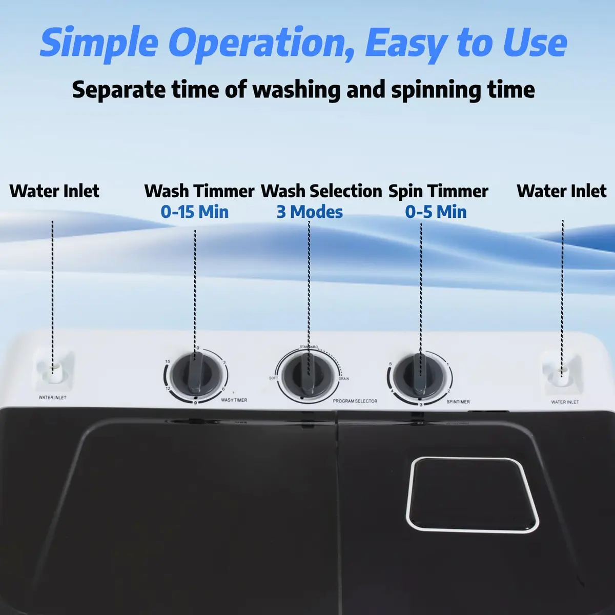 Nictemaw Portable Washing Machine 30Lbs Capacity Twin Tub with Drain Pump | Compact Laundry for Apartments & Dorms - view 5