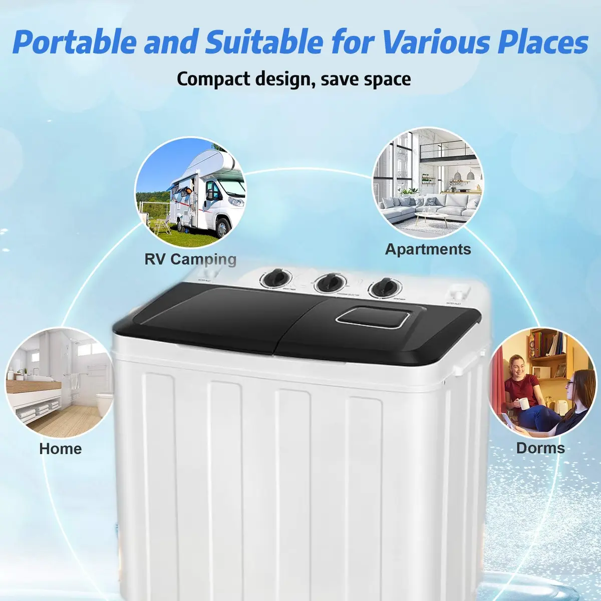 Nictemaw Portable Washing Machine 30Lbs Capacity Twin Tub with Drain Pump | Compact Laundry for Apartments & Dorms - view 7