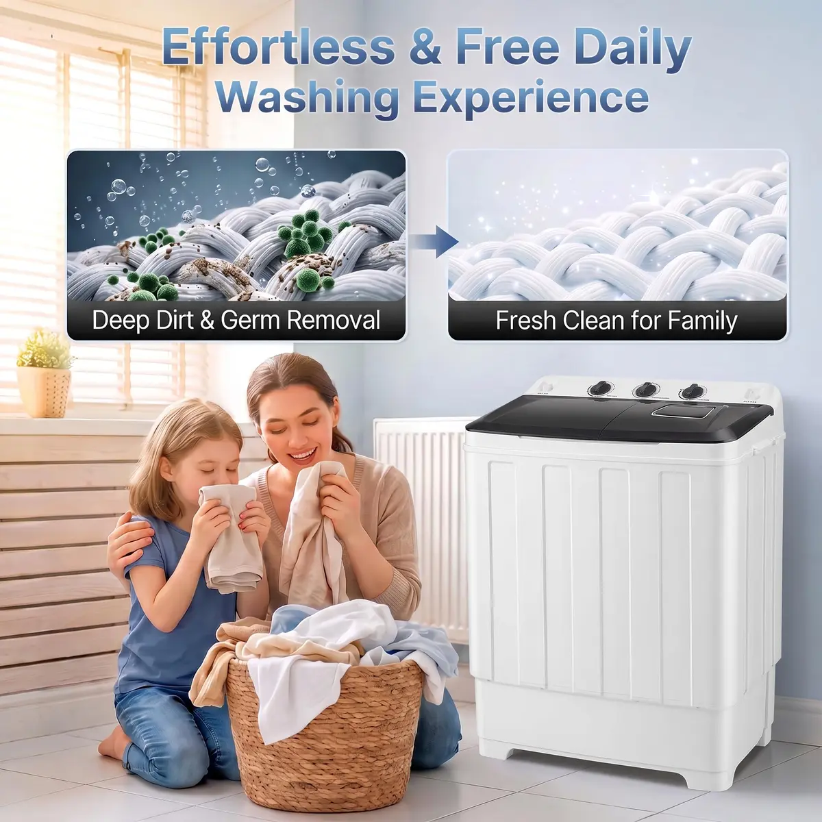 Nictemaw Portable Washing Machine 30Lbs Capacity Twin Tub with Drain Pump | Compact Laundry for Apartments & Dorms - view 8