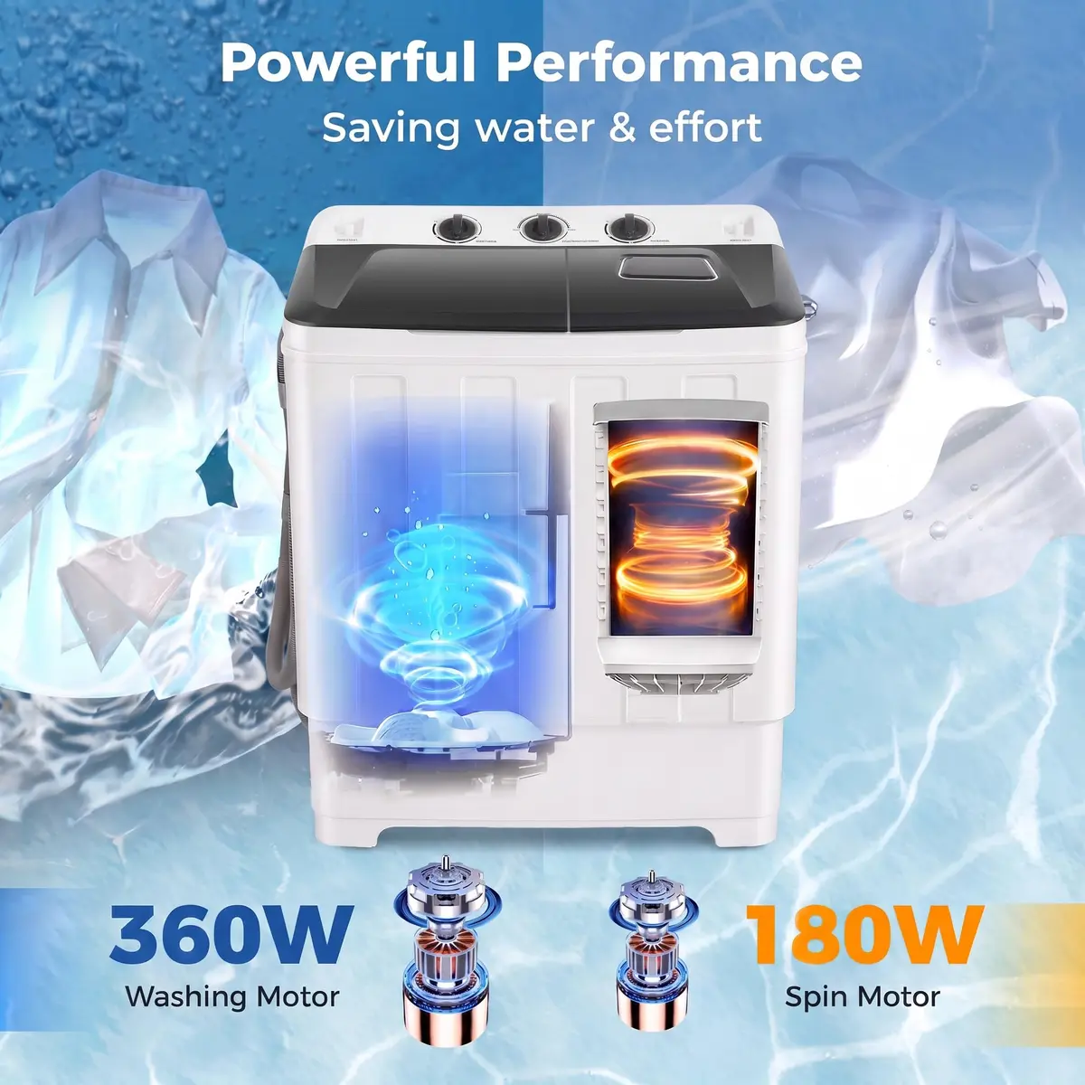 Nictemaw Portable Washing Machine 30Lbs Capacity Twin Tub with Drain Pump | Compact Laundry for Apartments & Dorms - view 3