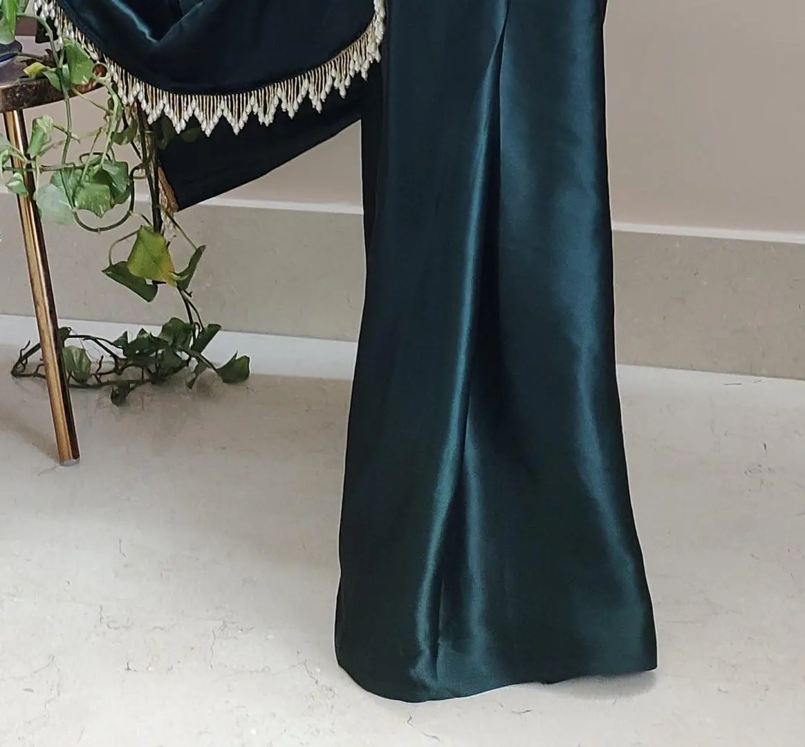 SATAZ Women's 1 Minute Pre-Pleated Silk Satin Saree with Designer Tassels (Blackish Green), One Size - view 6