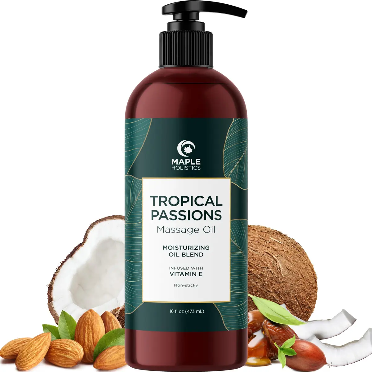 Maple Holistics Tropical Massage Oil for Couples 16 Fl Oz | Full Body Relaxation & Mango Scent - main product image