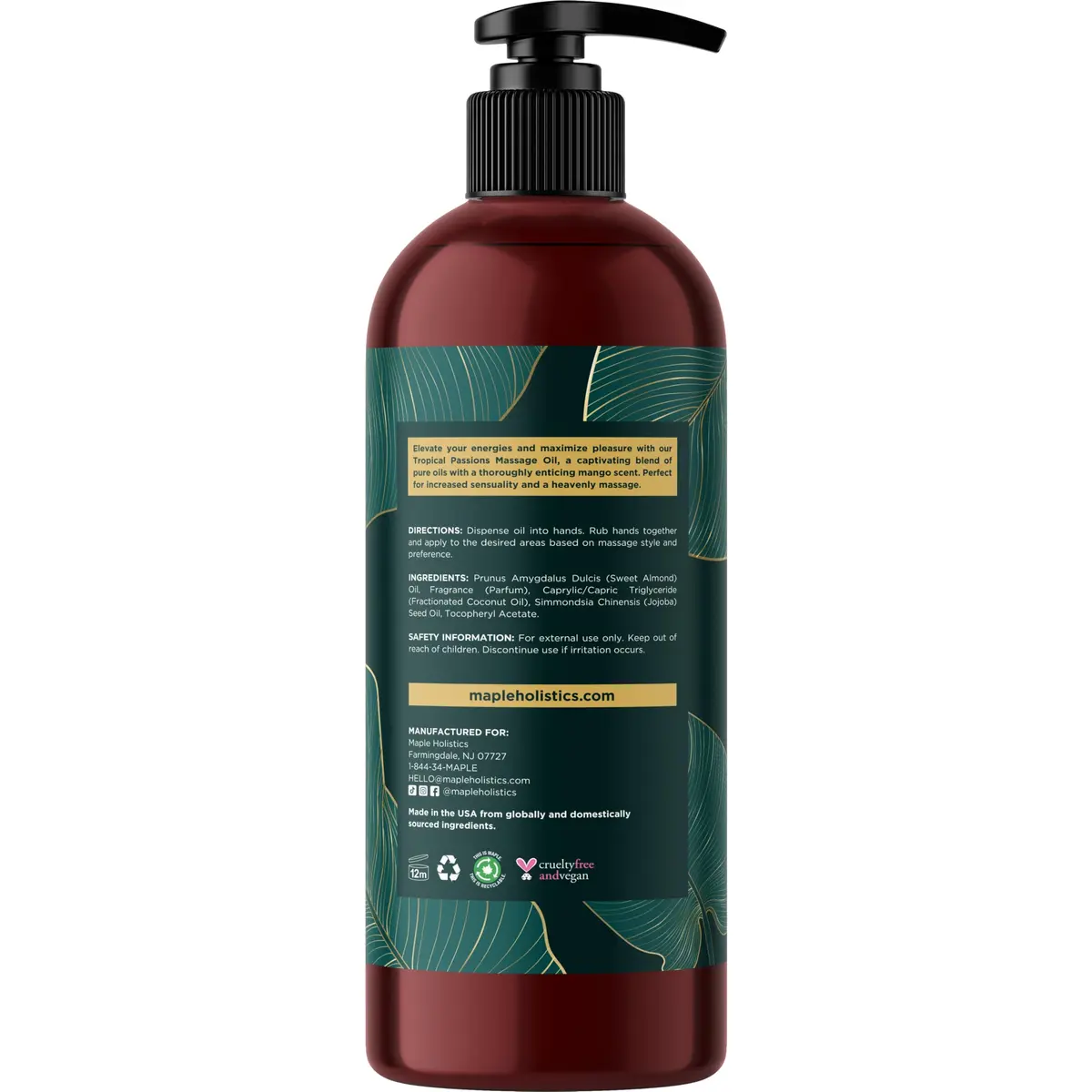 Maple Holistics Tropical Massage Oil for Couples 16 Fl Oz | Full Body Relaxation & Mango Scent - view 6