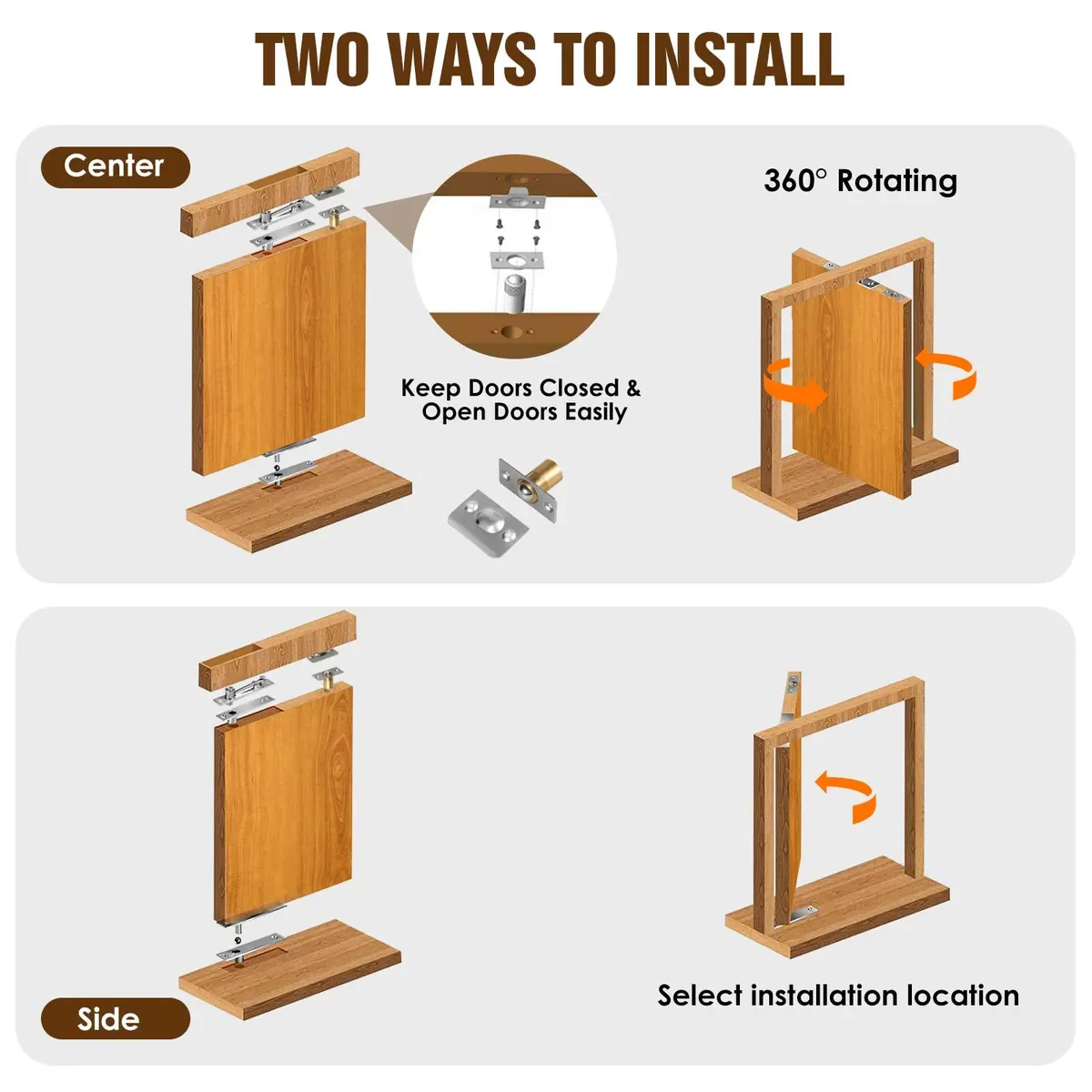 SKMYL Heavy Duty Hidden Pivot Hinge, 360° Rotation for Bookshelf Door, 220 lb Capacity (2-Pack, Stainless Steel) - view 4