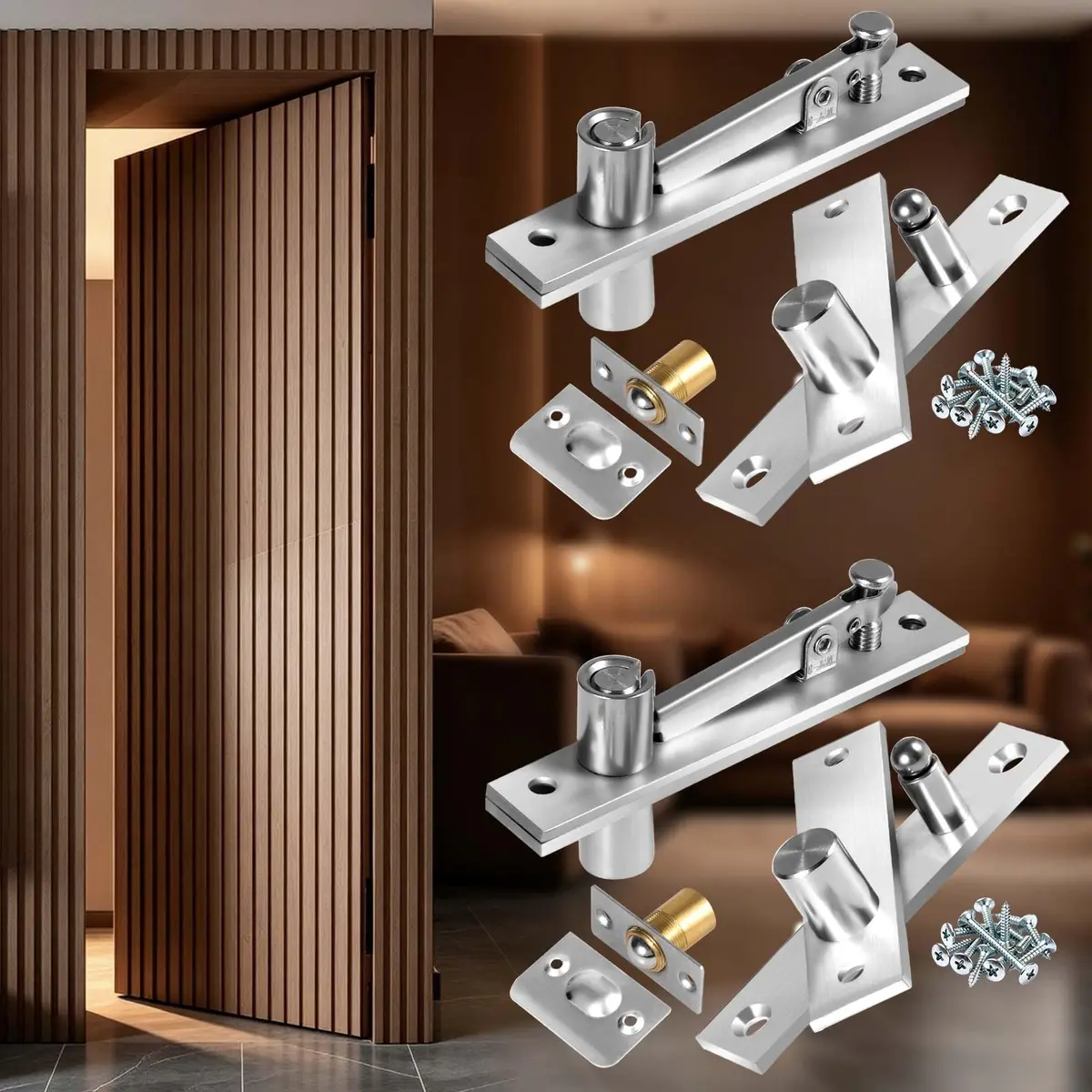 SKMYL Heavy Duty Hidden Pivot Hinge, 360° Rotation for Bookshelf Door, 220 lb Capacity (2-Pack, Stainless Steel) - main product image
