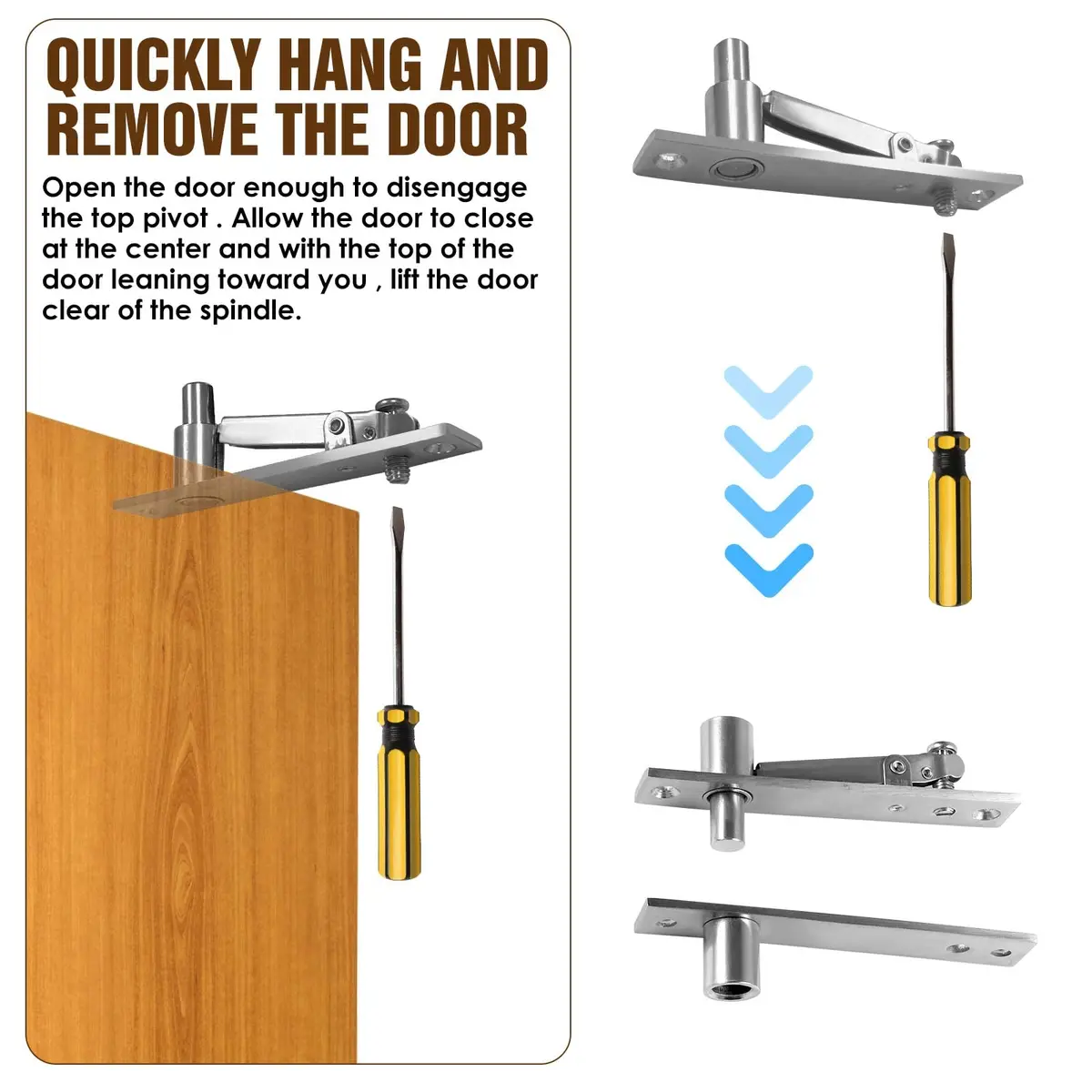 SKMYL Heavy Duty Hidden Pivot Hinge, 360° Rotation for Bookshelf Door, 220 lb Capacity (2-Pack, Stainless Steel) - view 7