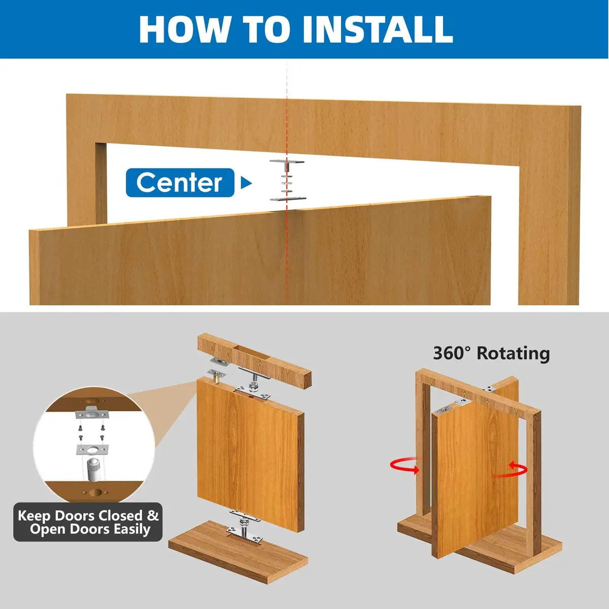 SKMYL Heavy Duty Hidden Pivot Hinge for Bookshelf Doors, Center Mount 220 lbs (99.8 kg) Capacity | Invisible Rotation Hardware Kit - view 4