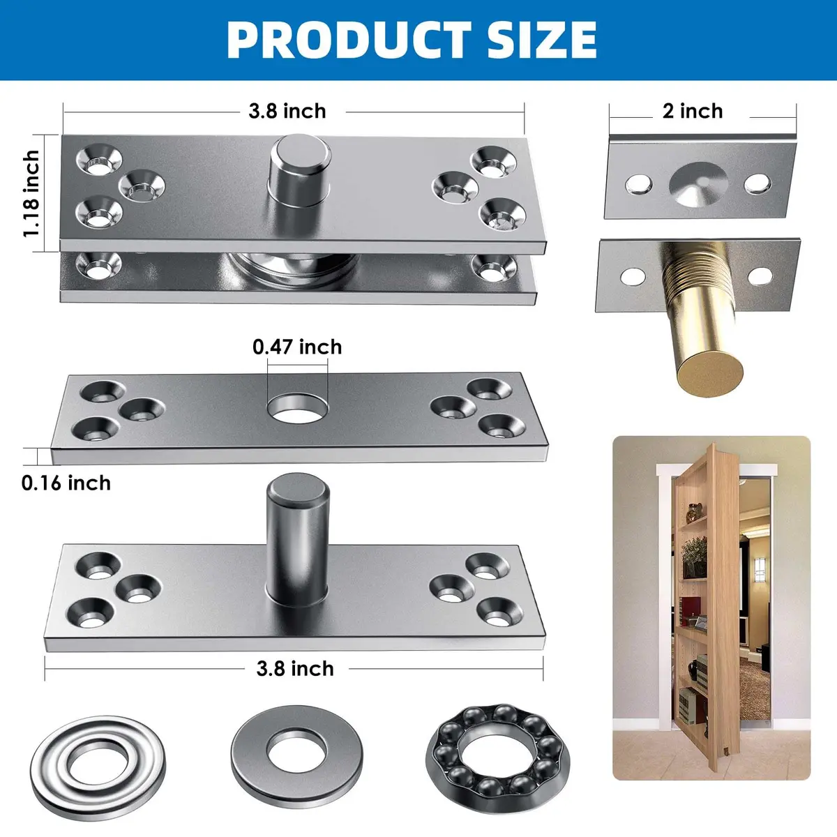 SKMYL Heavy Duty Hidden Pivot Hinge for Bookshelf Doors, Center Mount 220 lbs (99.8 kg) Capacity | Invisible Rotation Hardware Kit - view 5