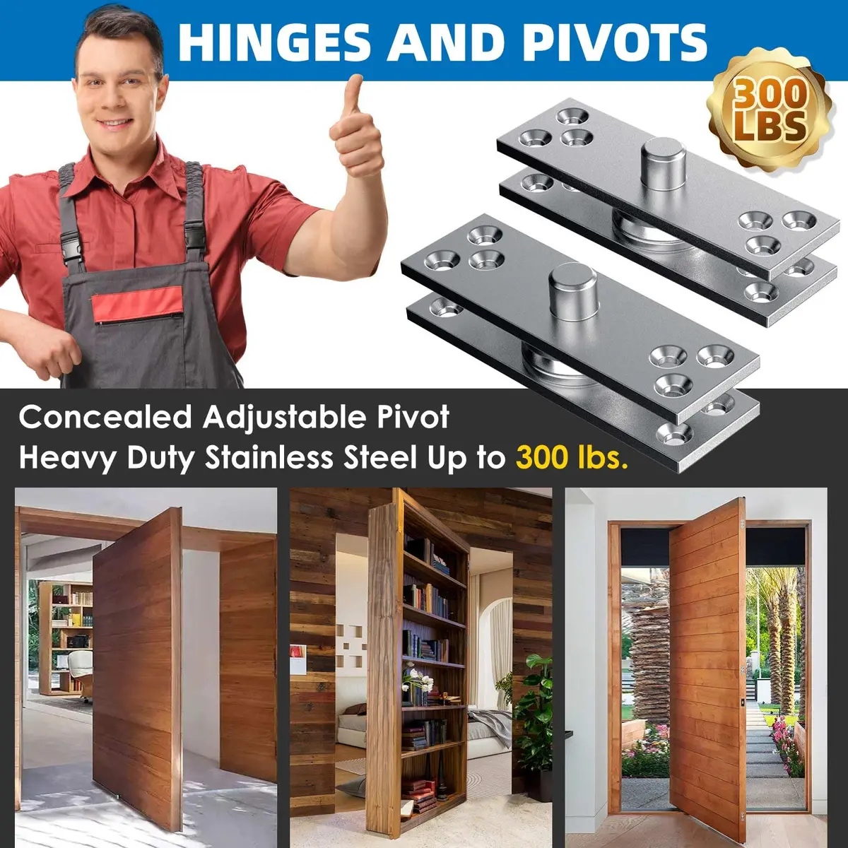 SKMYL Heavy Duty Hidden Pivot Hinge for Bookshelf Doors, Center Mount 220 lbs (99.8 kg) Capacity | Invisible Rotation Hardware Kit - view 6