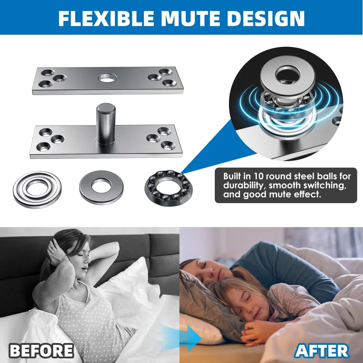 SKMYL Heavy Duty Hidden Pivot Hinge for Bookshelf Doors, Center Mount 220 lbs (99.8 kg) Capacity | Invisible Rotation Hardware Kit - view 7