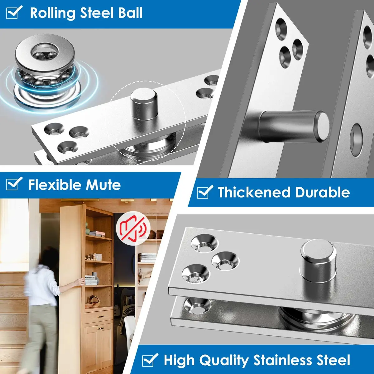 SKMYL Heavy Duty Hidden Pivot Hinge for Bookshelf Doors, Center Mount 220 lbs (99.8 kg) Capacity | Invisible Rotation Hardware Kit - view 2