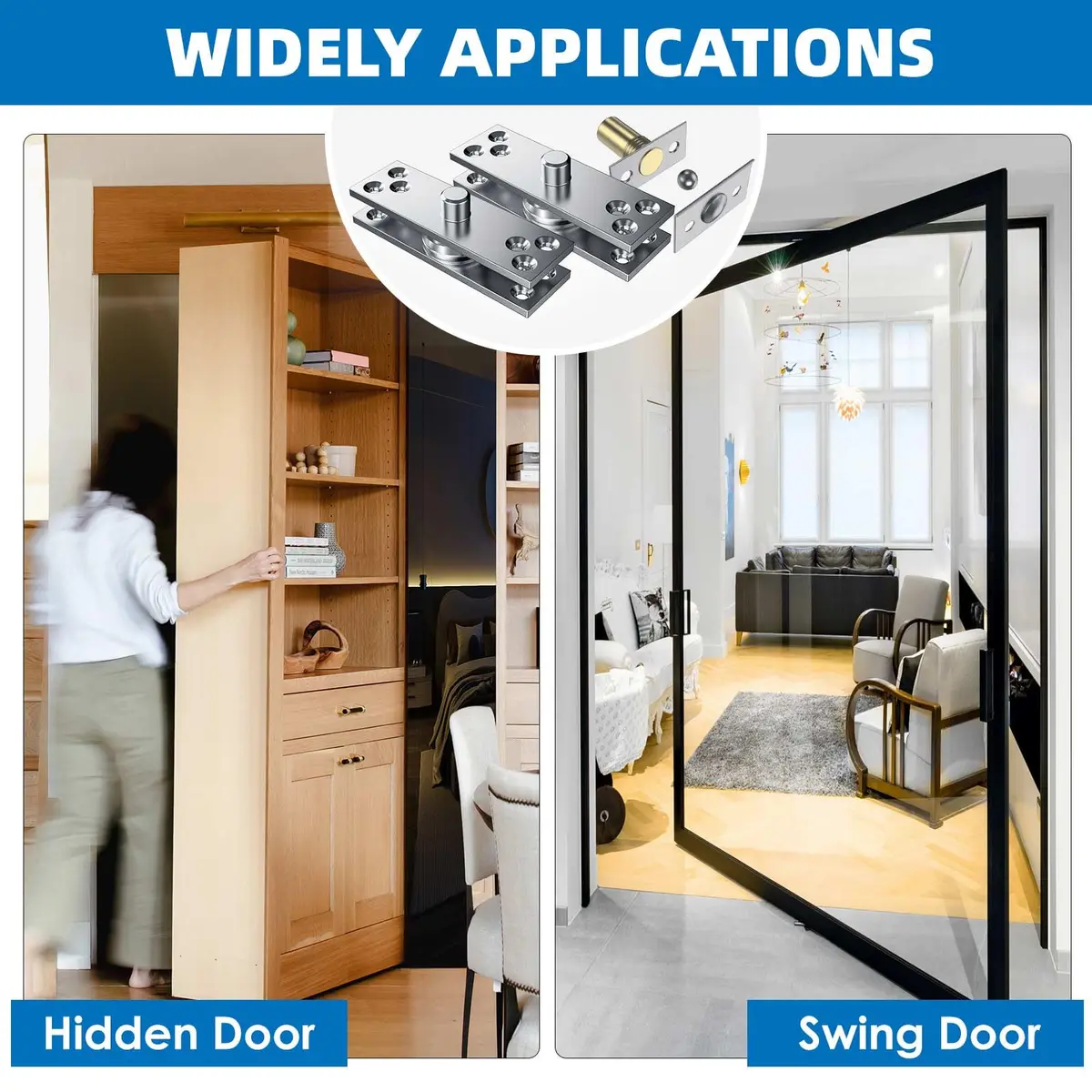 SKMYL Heavy Duty Hidden Pivot Hinge for Bookshelf Doors, Center Mount 220 lbs (99.8 kg) Capacity | Invisible Rotation Hardware Kit - view 3