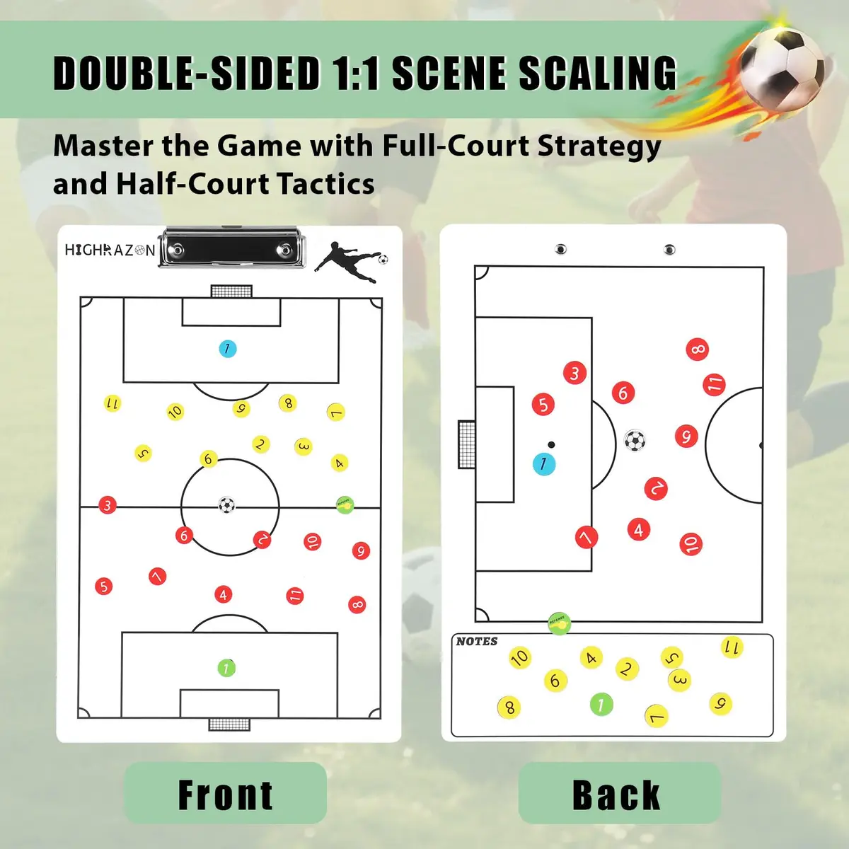 HIGHRAZON Magnetic Soccer Coaches Clipboard, White Double-Sided Dry Erase Board, Tactics Whiteboard with Magnetic Stickers & Markers - view 7