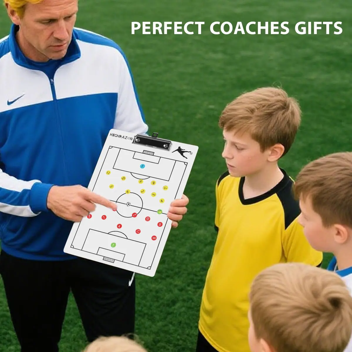 HIGHRAZON Magnetic Soccer Coaches Clipboard, White Double-Sided Dry Erase Board, Tactics Whiteboard with Magnetic Stickers & Markers - view 9