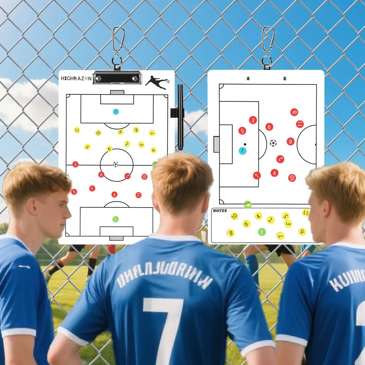 HIGHRAZON Magnetic Soccer Coaches Clipboard, White Double-Sided Dry Erase Board, Tactics Whiteboard with Magnetic Stickers & Markers - view 2
