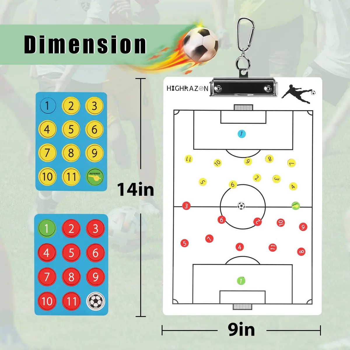HIGHRAZON Magnetic Soccer Coaches Clipboard, White Double-Sided Dry Erase Board, Tactics Whiteboard with Magnetic Stickers & Markers - view 3