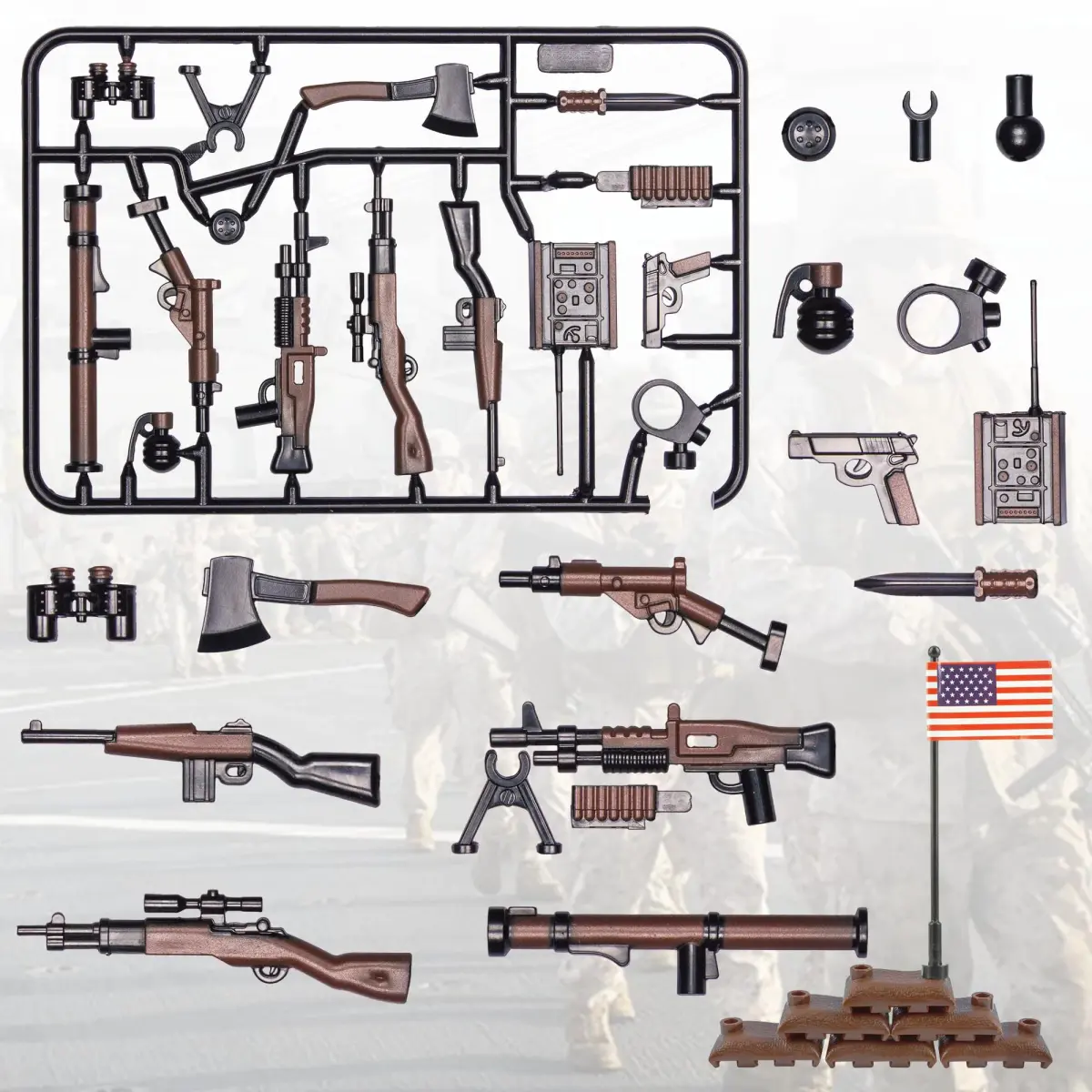 MaozyHomie U.S Field Force Weapons Building Blocks (36pcs) - Military Toy Accessory Pack - view 3