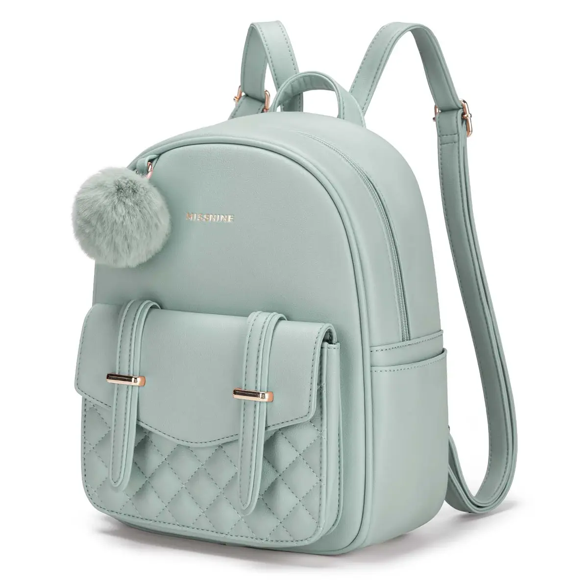 Missnine Mini Backpack for Women Small PU Leather Purse with Pompom, Casual Daypack (8.6"L x 3.9"W x 11"H) | Water-Resistant - main product image