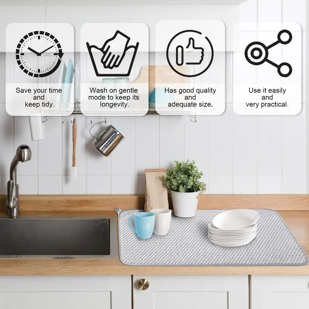 Meirrnyyu Dish Drying Mat 24×17" | Absorbent Microfiber Kitchen Pad for India - view 3