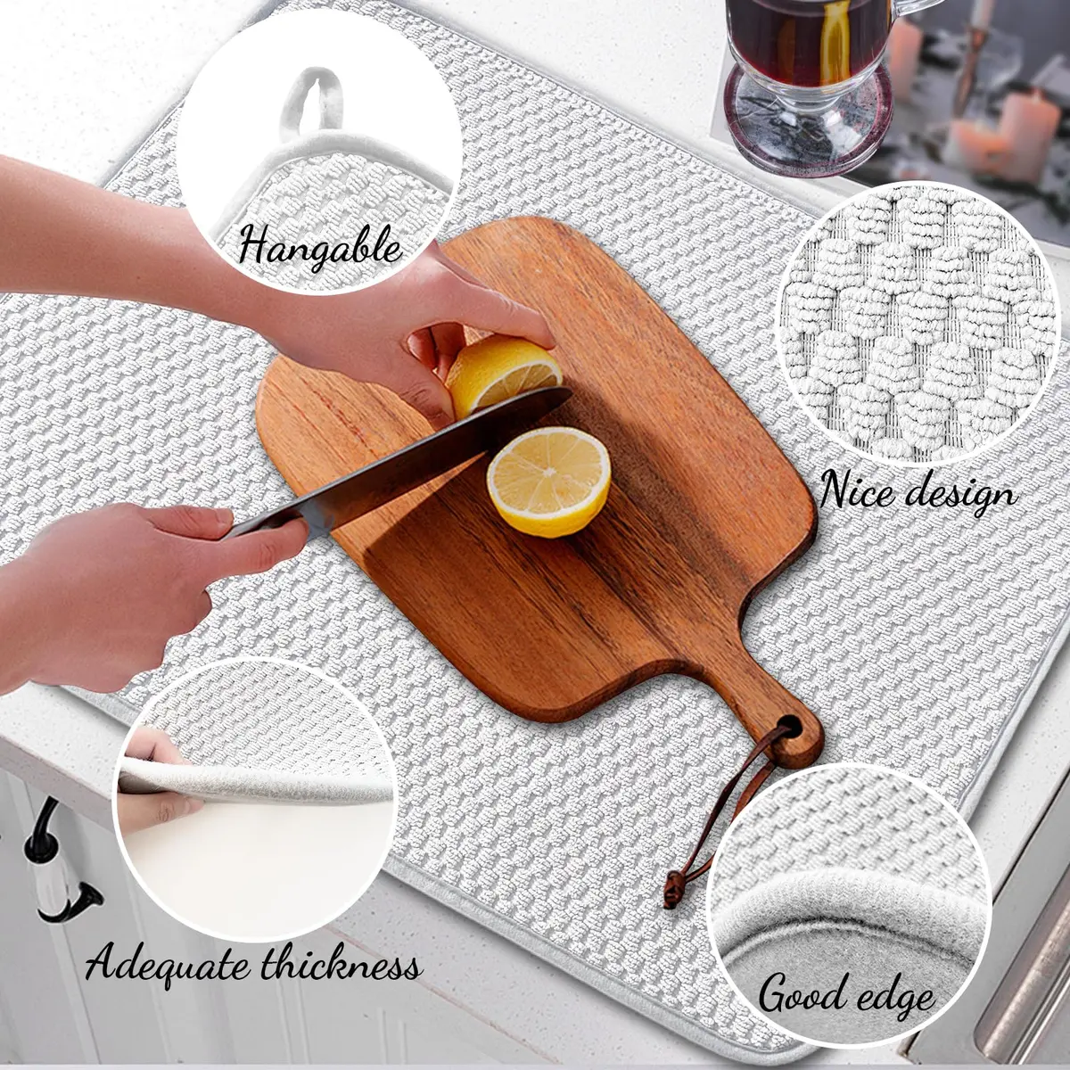 Meirrnyyu Dish Drying Mat 24×17" | Absorbent Microfiber Kitchen Pad for India - view 4