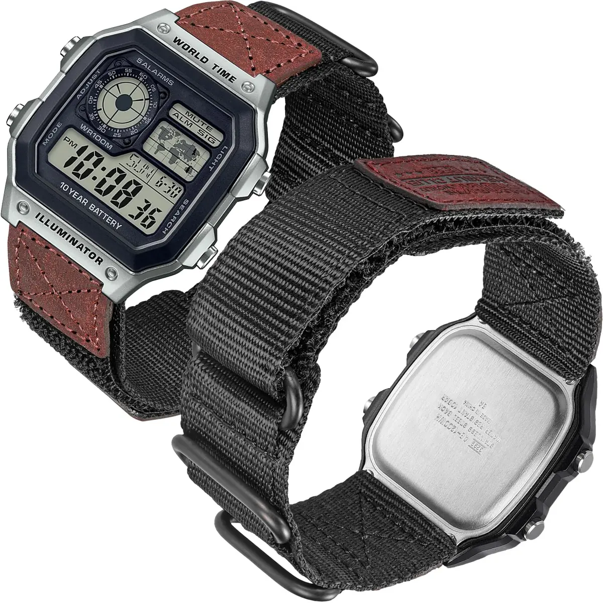 hemsut h 18mm Military Nylon Watch Band for Casio AE-1200, DW-5600, F-91W, A168W | Adjustable Hook & Loop Closure - main product image