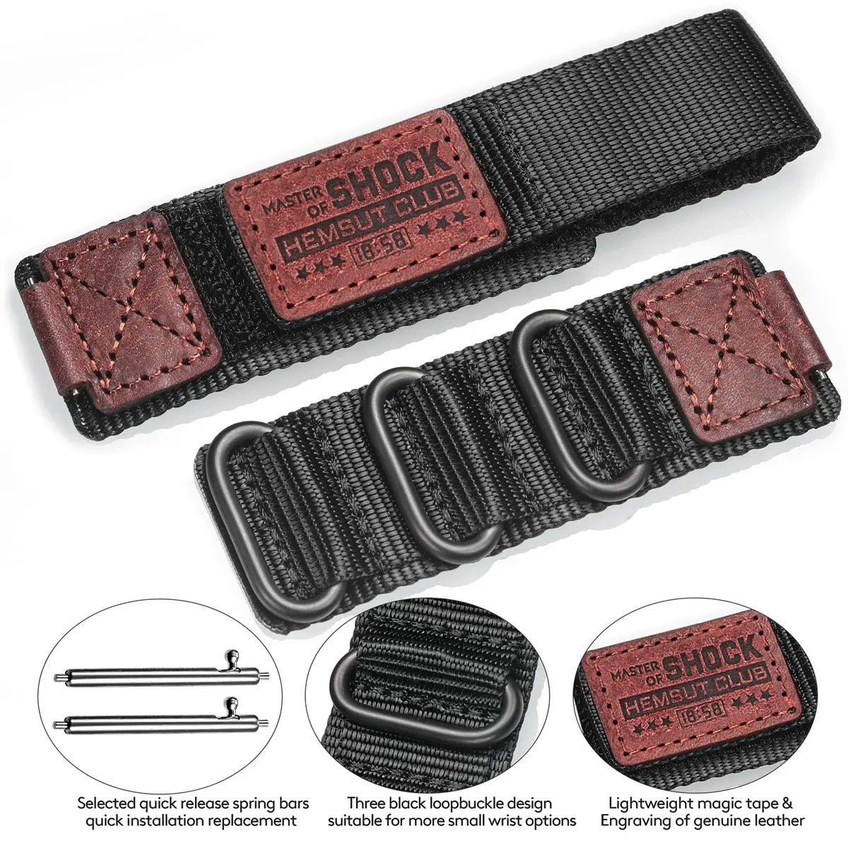 hemsut h 18mm Military Nylon Watch Band for Casio AE-1200, DW-5600, F-91W, A168W | Adjustable Hook & Loop Closure - view 5