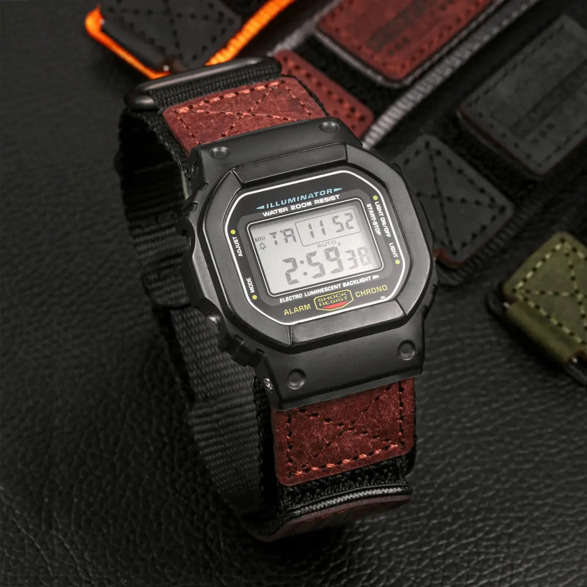 hemsut h 18mm Military Nylon Watch Band for Casio AE-1200, DW-5600, F-91W, A168W | Adjustable Hook & Loop Closure - view 7