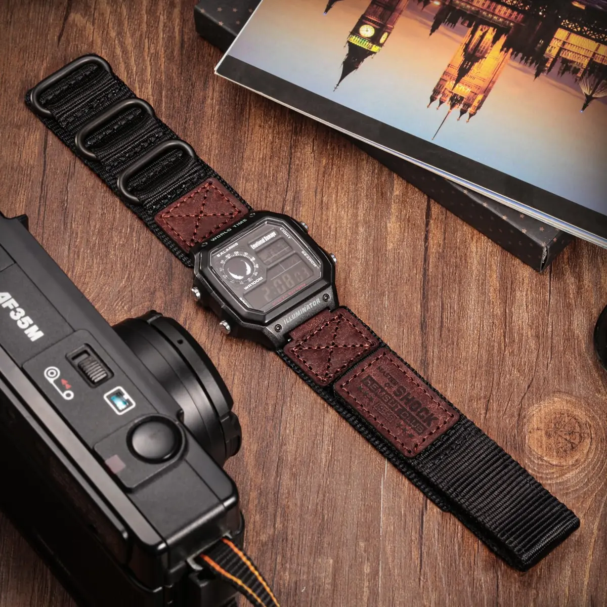 hemsut h 18mm Military Nylon Watch Band for Casio AE-1200, DW-5600, F-91W, A168W | Adjustable Hook & Loop Closure - view 3