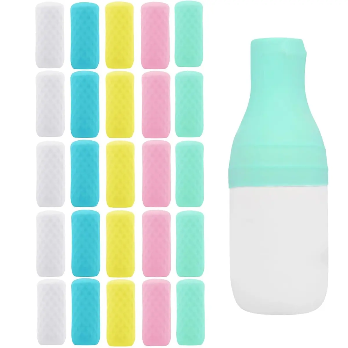 FOROUME 25 Pack Silicone Bottle Covers Leak Proof Travel Accessories in 5 Colors - main product image