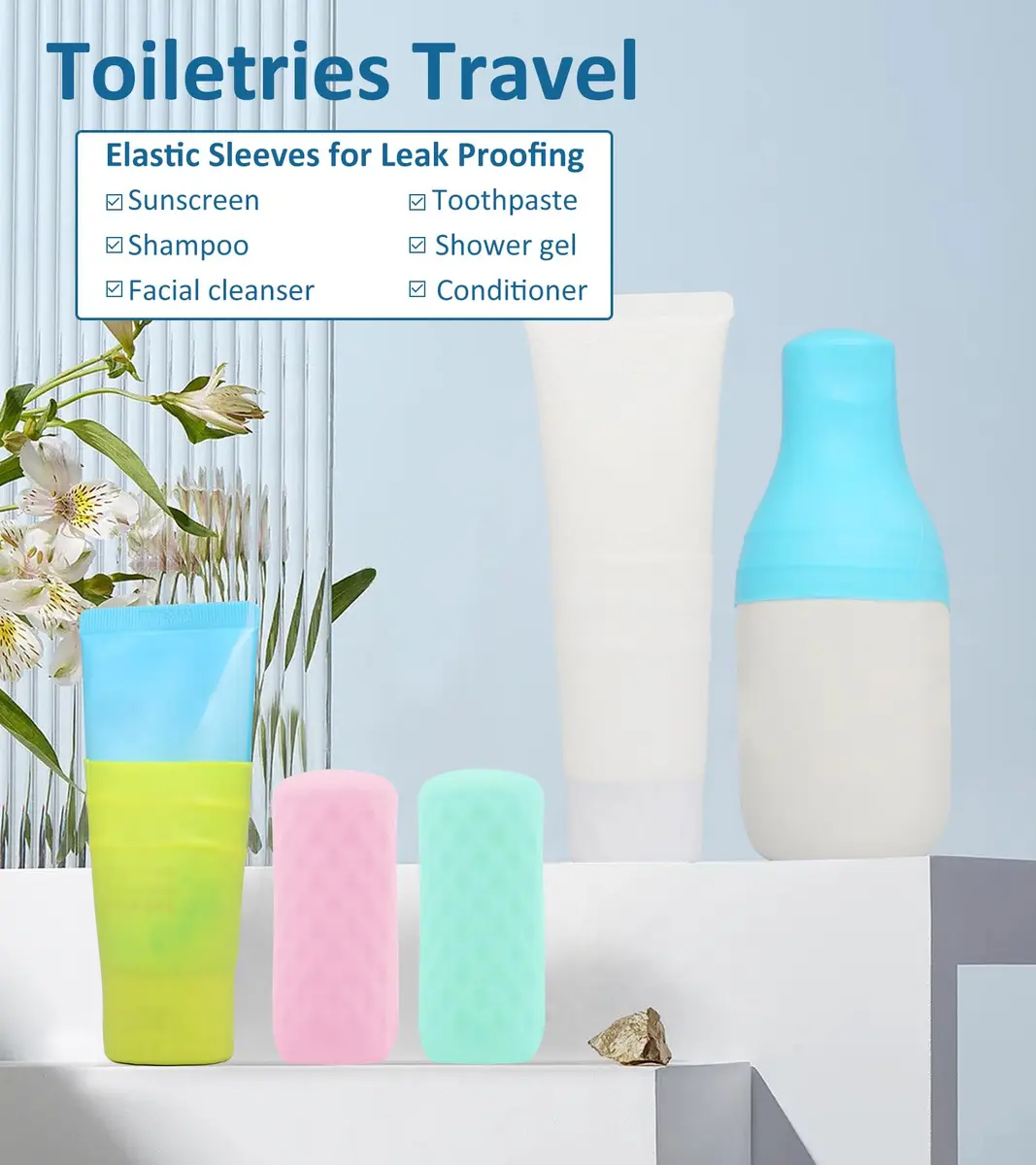 FOROUME 25 Pack Silicone Bottle Covers Leak Proof Travel Accessories in 5 Colors - view 4