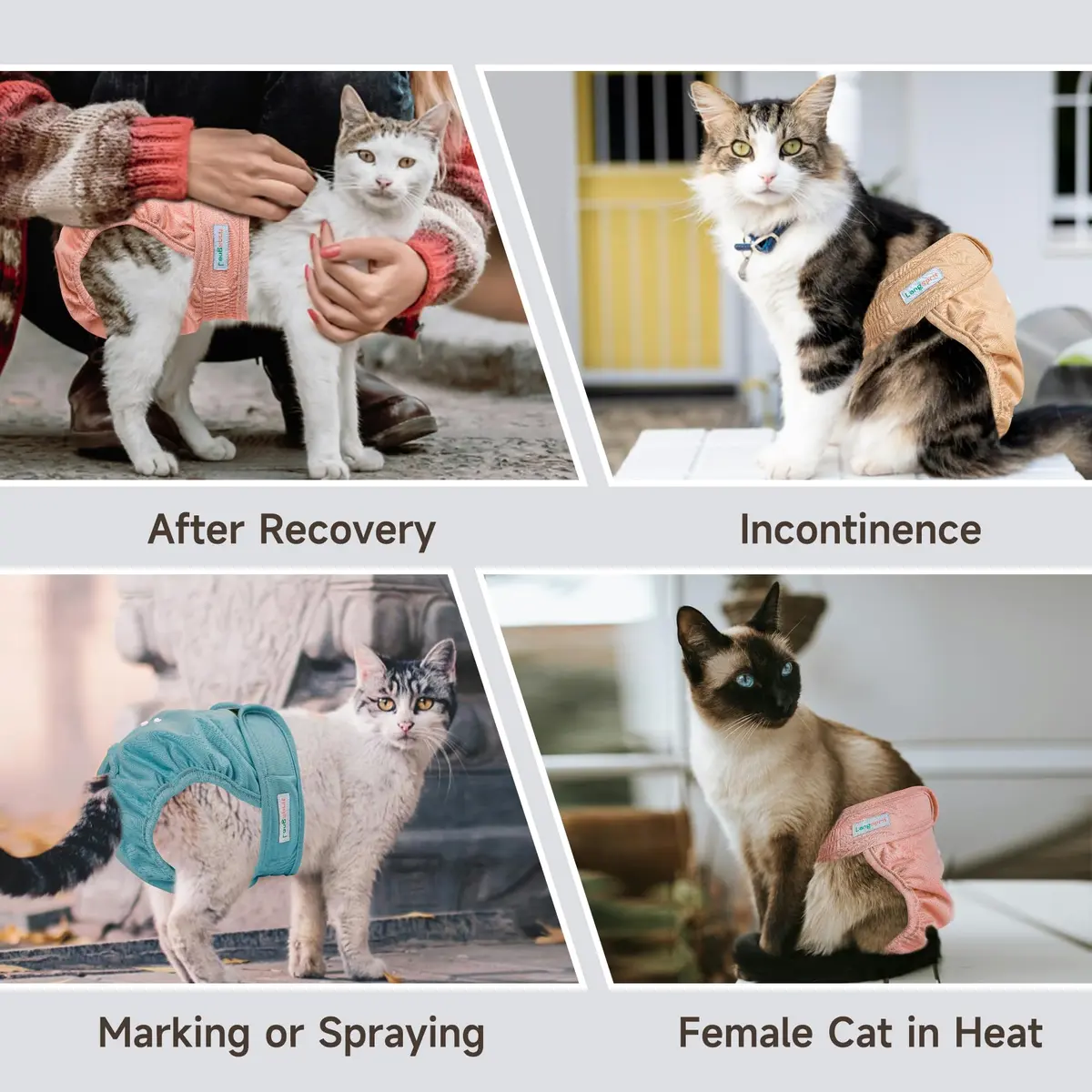 Langsprit Reusable Cat Diapers for Male & Female Cats | Washable, Leak-Free, Adjustable Fit - view 5