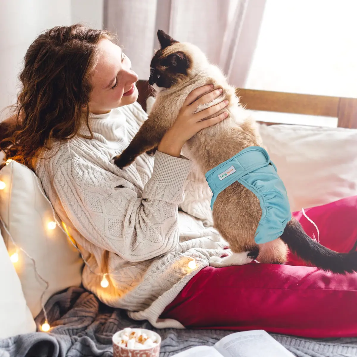 Langsprit Reusable Cat Diapers Large Waist 16-18 inches | Washable & Leak-Free for Male & Female Cats - view 4