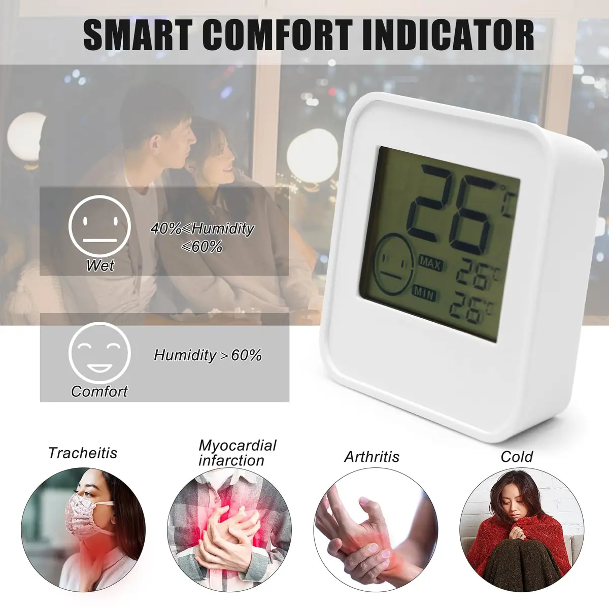 JLENOVEG Digital Indoor Hygrometer & Thermometer Large LCD Display | Humidity & Temp Monitor with Stand & Wall Mount - view 3