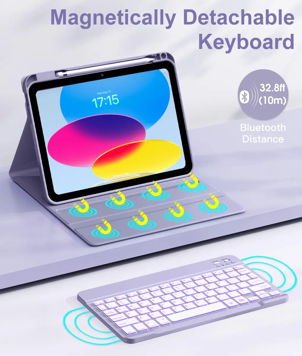 Hamile for iPad A16 11th & 10th Gen Keyboard Case with Backlit - Wireless - view 4