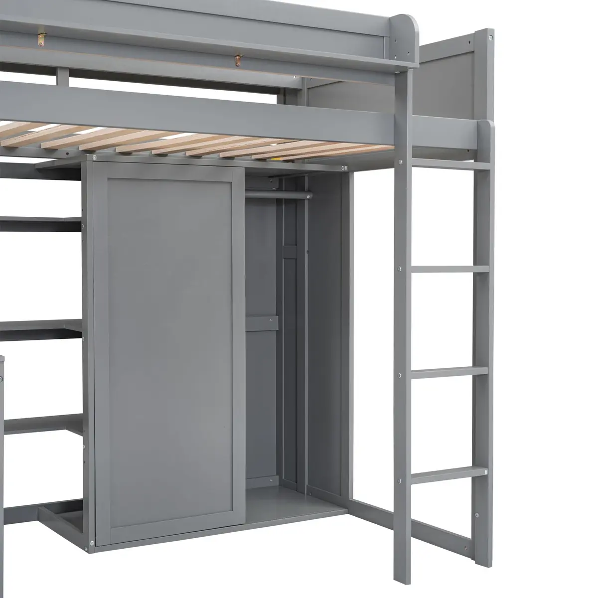 Brisca Twin Size Loft Bed with Storage Shelves and Wardrobe | Space-Saving Kid & Teen Bed Frame - view 5